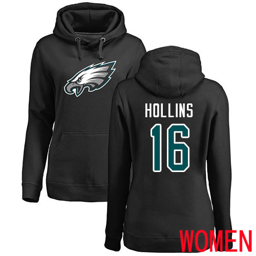 Women Philadelphia Eagles #16 Mack Hollins Black Name and Number Logo NFL Pullover Hoodie Sweatshirts